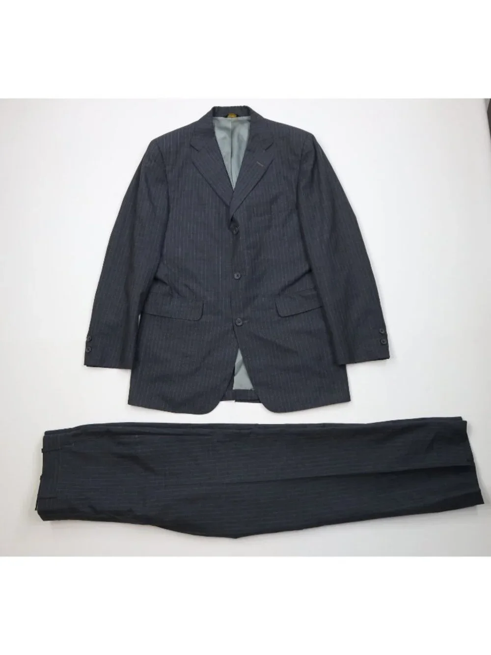 Vintage 70s Mens 36R 2 Piece Pinstriped Suit Wedding Gray Wide Leg 34x30 USA